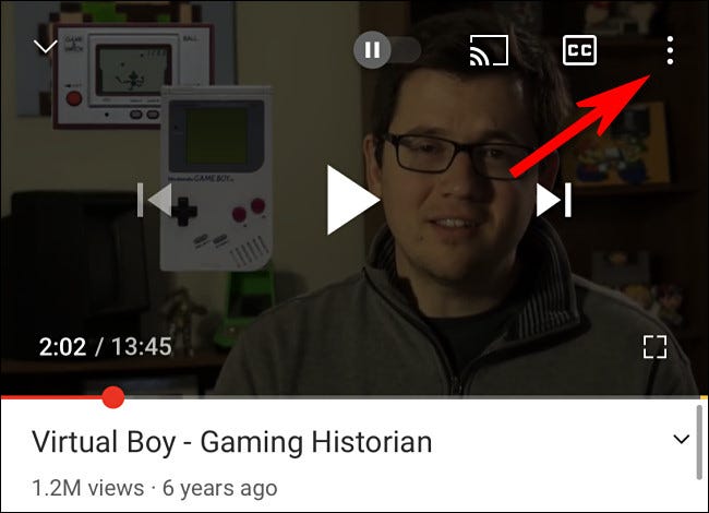 In the YouTube app, tap the three dots button.