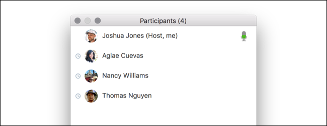 Zoom participants list showing attention tracking on a Mac.