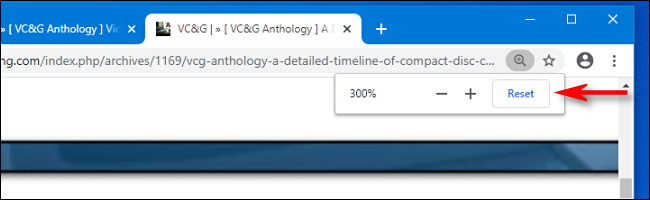Click reset button on Zoom pop-up in Google Chrome to reset zoom
